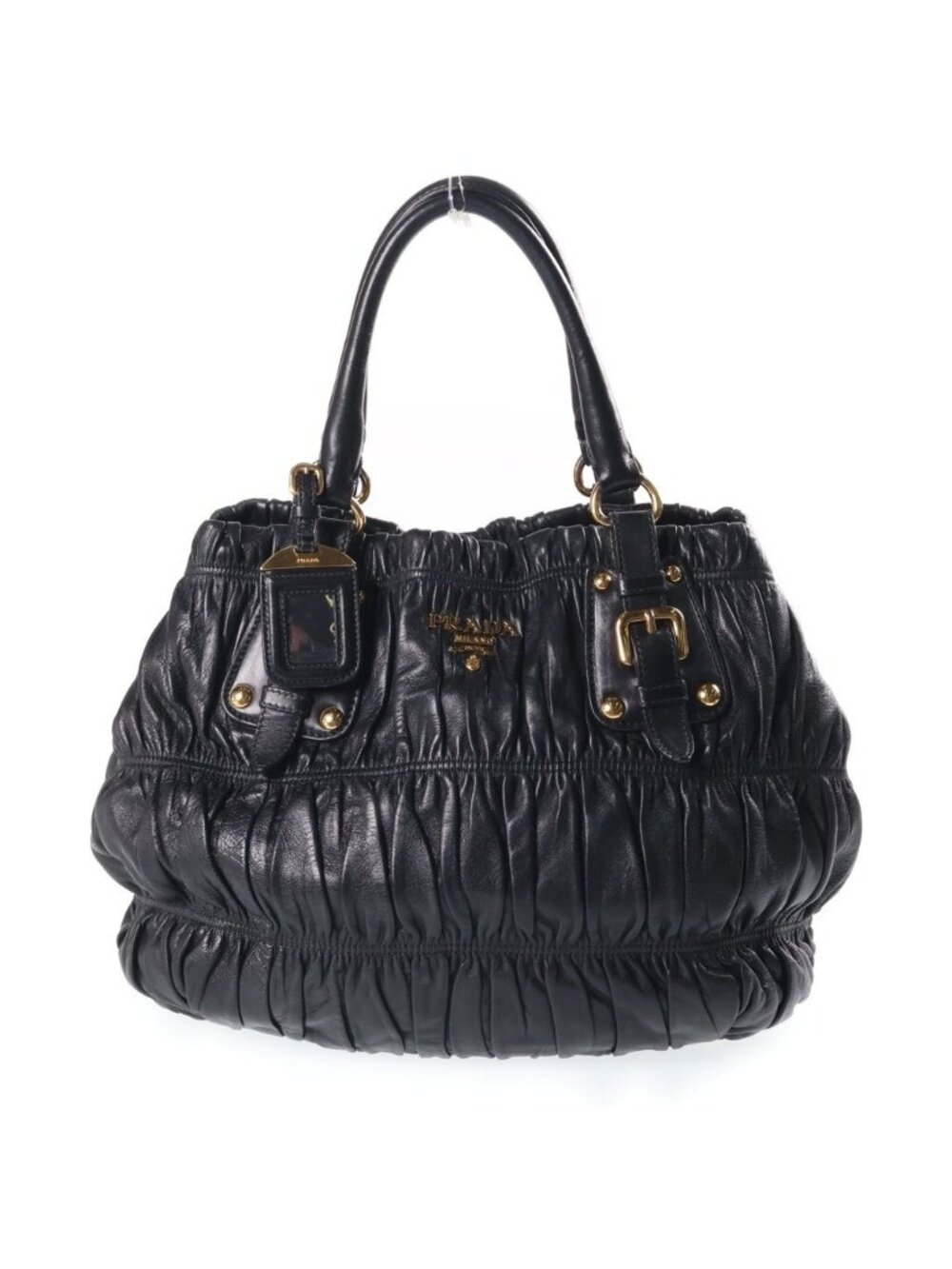 Prada Nappa Gaufre 2-Way Shoulder Bag Black Leather Gold